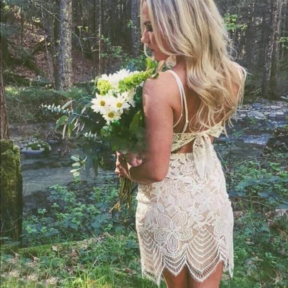 Lace Backless bow tie spaghetti strap dress - Picture 6 of 8